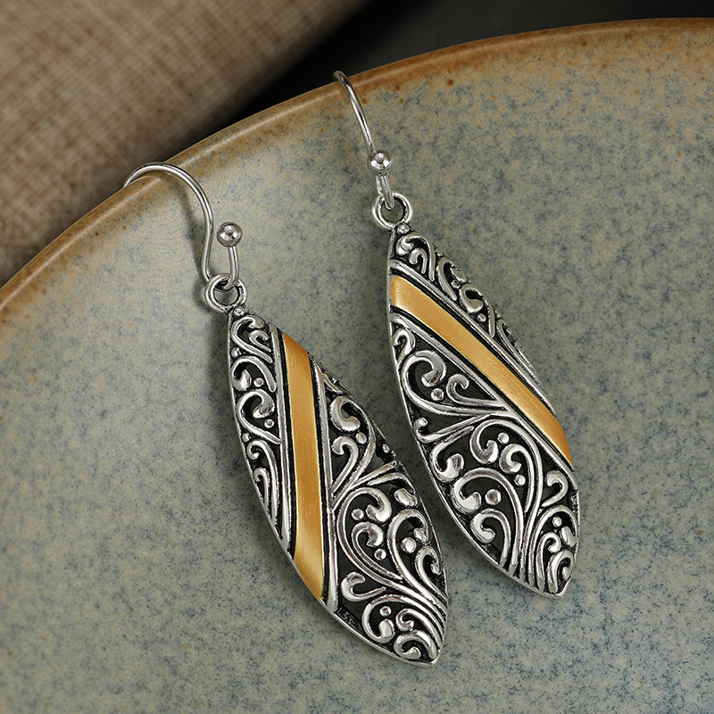 Retro Bohemian Long Leaf Open Pattern Earrings